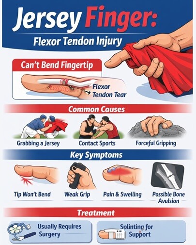 Jersey Finger Flexor Tendon Injury: Causes, symptoms, diagnosis and treatment