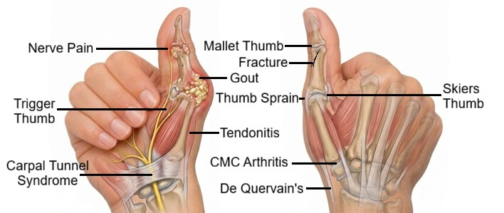 Pain In The Thumb Diagram: Find out about the common causes and how to treat them with our thumb pain diagnosis chart