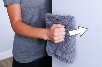 Rotator Cuff Injury Exercises: Static shoulder internal rotation to improve muscle strength following a rotator cuff tear/tendonitis.  Approved use www.hep2go.com