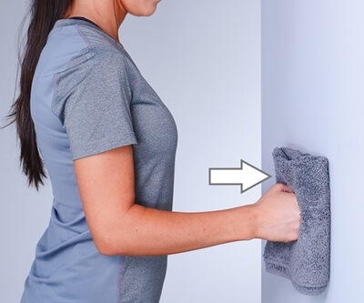 Rotator Cuff Injury Exercises: Static shoulder flexion to improve muscle strength following a rotator cuff tear/tendonitis.  Approved use www.hep2go.com