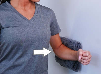 Rotator Cuff Injury Exercises: Static shoulder abduction to improve muscle strength following a rotator cuff tear/tendonitis.  Approved use www.hep2go.com