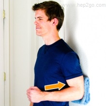 Static shoulder extension to improve muscle strength following a rotator cuff tear/tendonitis.  Approved use www.hep2go.com